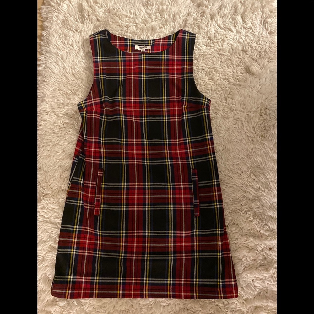 BB Dakota Sleeveless Plaid Minidress with pockets.